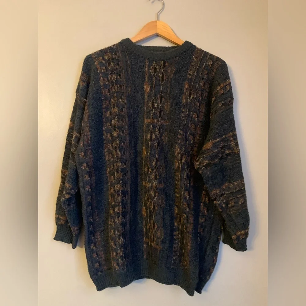 Vtg Cortina Sweater Multicolor Made Italy Cosby wool Blend Textured Grandpa XL